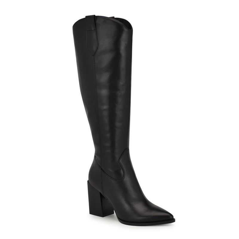 Nine West Womens Bromwel Tall Leather Knee-High Boots, Women's, Size: 8.5, Black