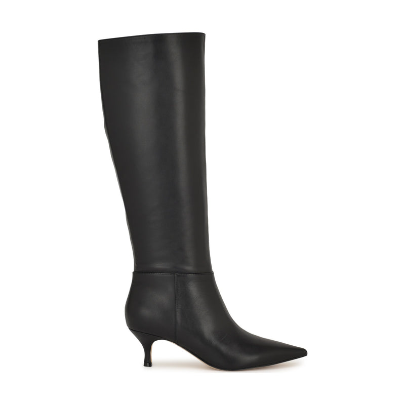 Somas Kitten Heel Wide Calf Leather Boots
