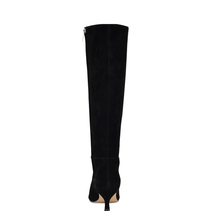 Women's Somas Kitten Heel Knee High Leather Boots - Black Suede | Nine West Women's Somas Kitten Heel Knee High Leather Boots - Black Suede | Nine West