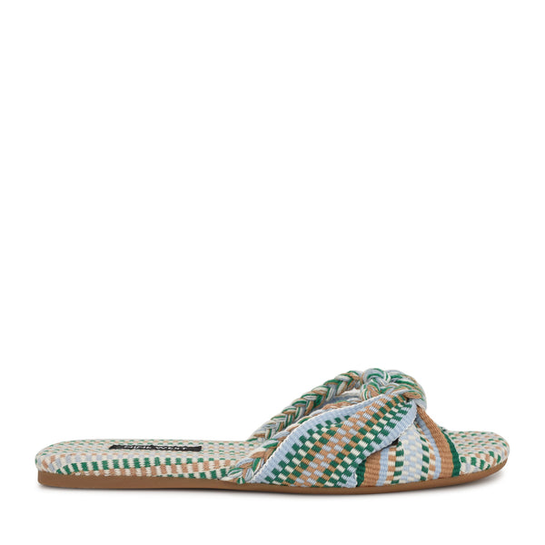 Women's Lalta Knotted Flat Slide Sandals - Blue Multi | Nine West