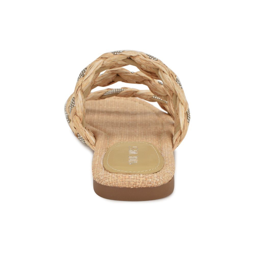 Women's Qazz Flat Slide Sandals - Natural Raffia | Nine West