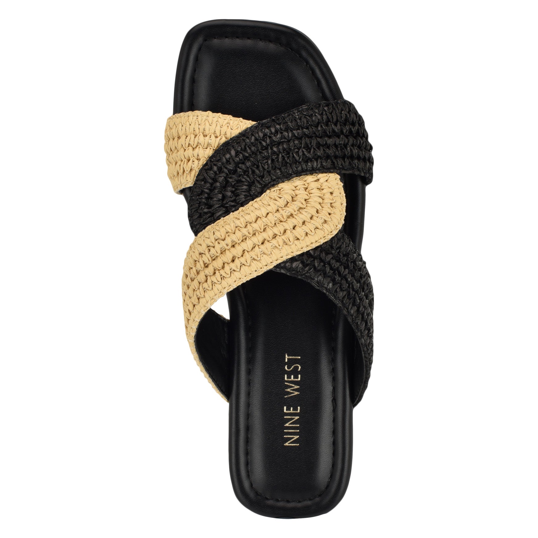 Women's Quara Flat Sandals - Black/Natural Raffia | Nine West
