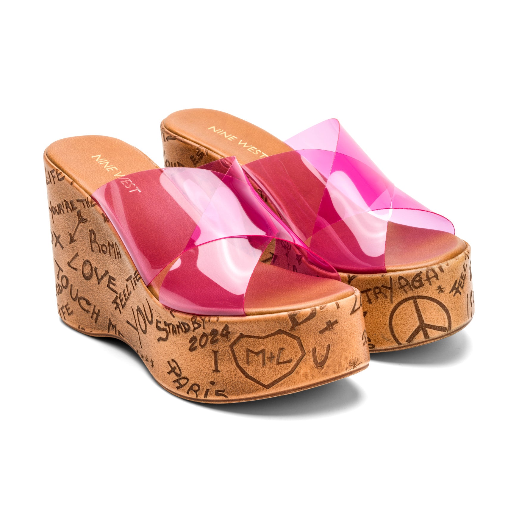 Women's Lezza Cross Band Platform Wedges - Pink | Nine West