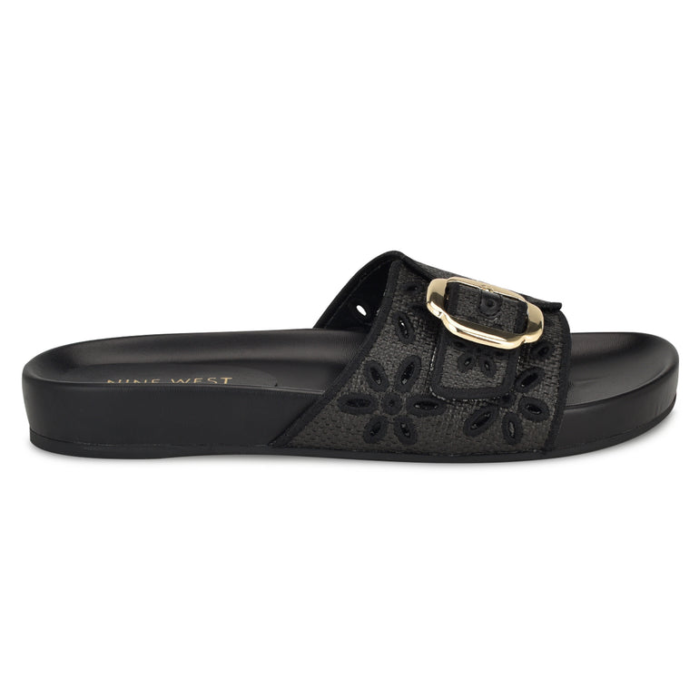 나인웨스트 NINEWEST Giulia Casual Footbed Sandals,Black Raffia