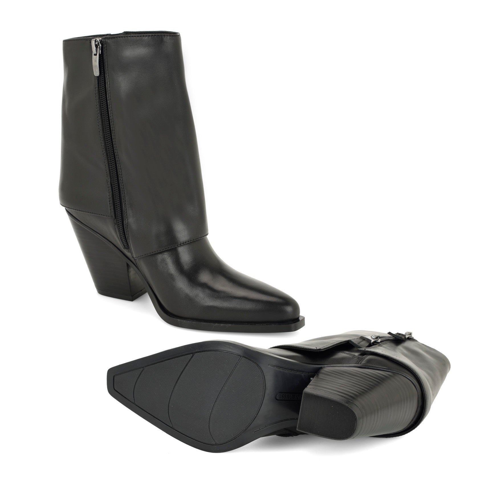 靴 [GRANCY] Fold-over Leather Shoes 44 Women's Umberto Leather Foldover Booties - Black Leather | Nine West