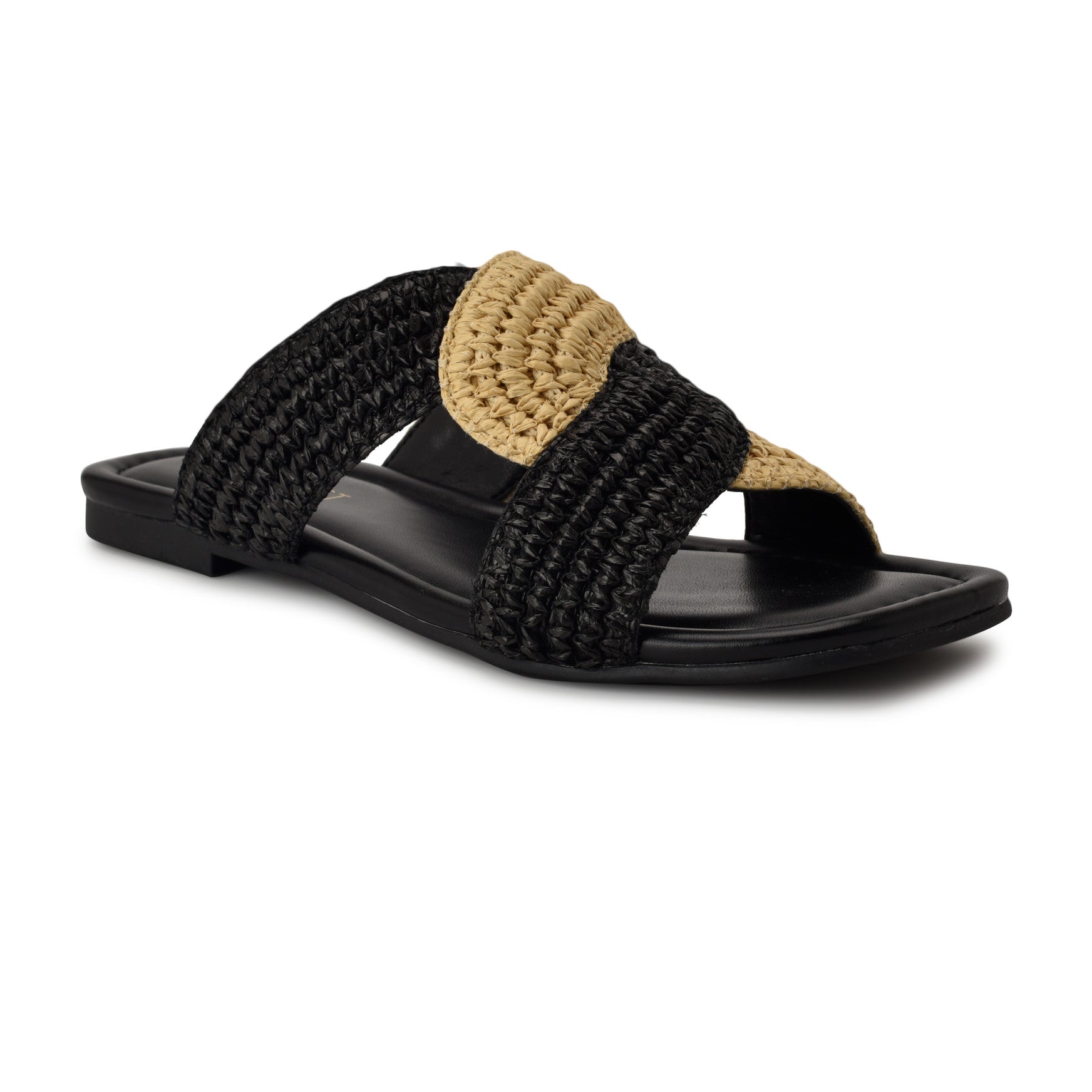 Women's Quara Flat Sandals - Black/Natural Raffia | Nine West