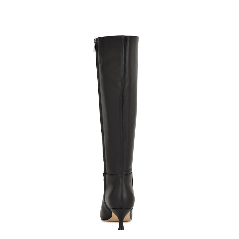 Women's Somas Kitten Heel Knee High Leather Boots - Black Leather | Nine West Women's Somas Kitten Heel Knee High Leather Boots - Black Leather | Nine West