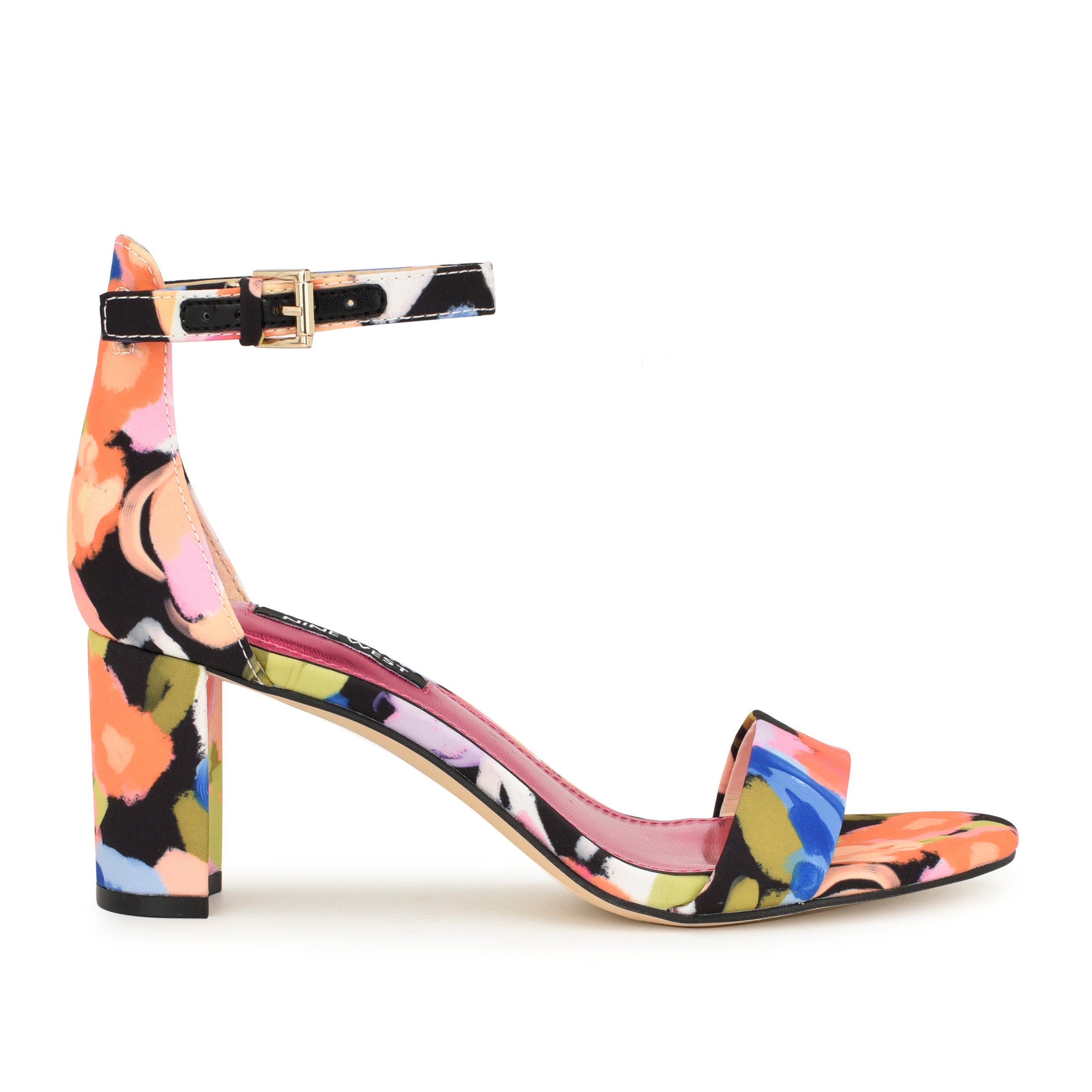 Nine West Pruce2 Sandali Donna Con Tacco A Blocco E Cinturino Alla Caviglia, Colore Multi, Tacchi 6,7 Cm