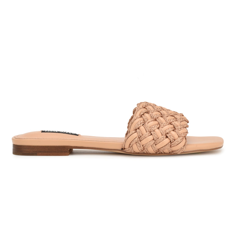 나인웨스트 NINEWEST Maci Flat Slide Sandals,Natural