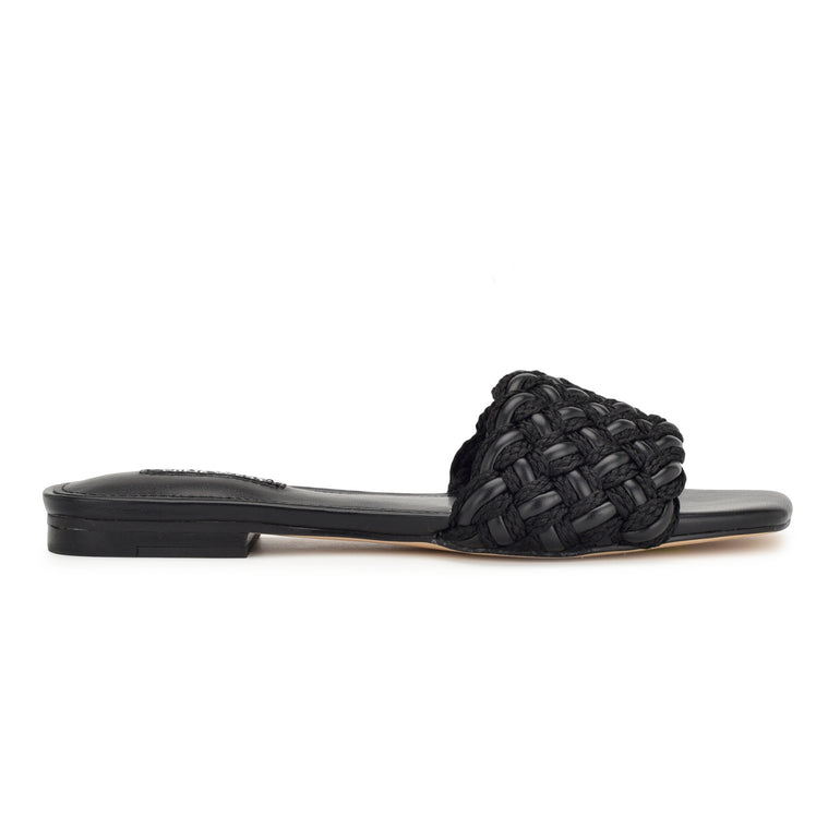 나인웨스트 NINEWEST Maci Flat Slide Sandals,Black