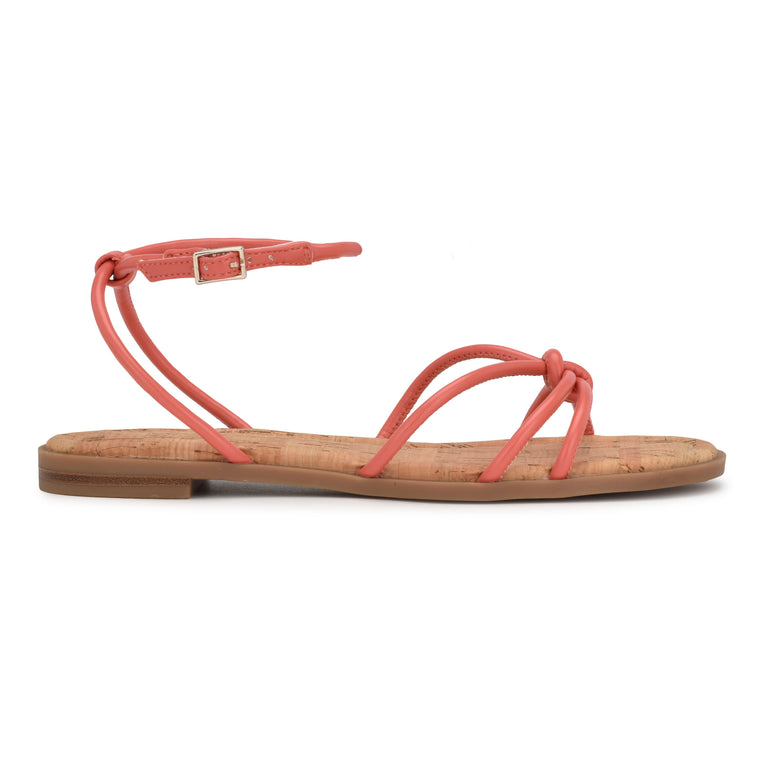 나인웨스트 NINEWEST Hanklee Ankle Strap Flat Sandals,Coral