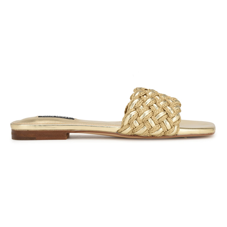 나인웨스트 NINEWEST Maci Flat Slide Sandals,Gold