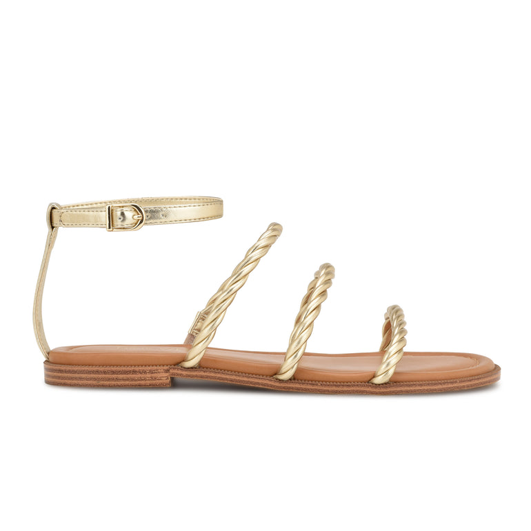 나인웨스트 NINEWEST Ipster Ankle Strap Flat Sandals,Gold