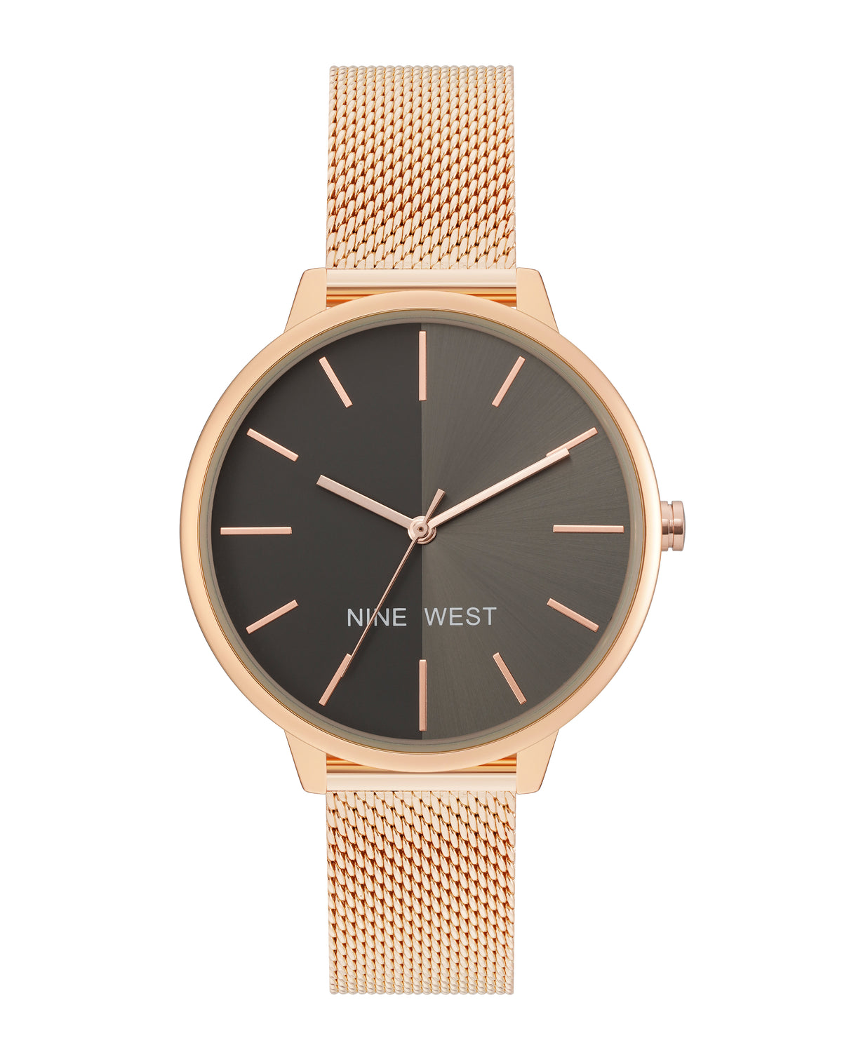 Nine West Womens Gunmetal Mesh Bracelet Watch Floral Dial Rose Gold Accents Nine West Womens Watch 38mm Floral Rose Gold Pink Leather NW  main image 4