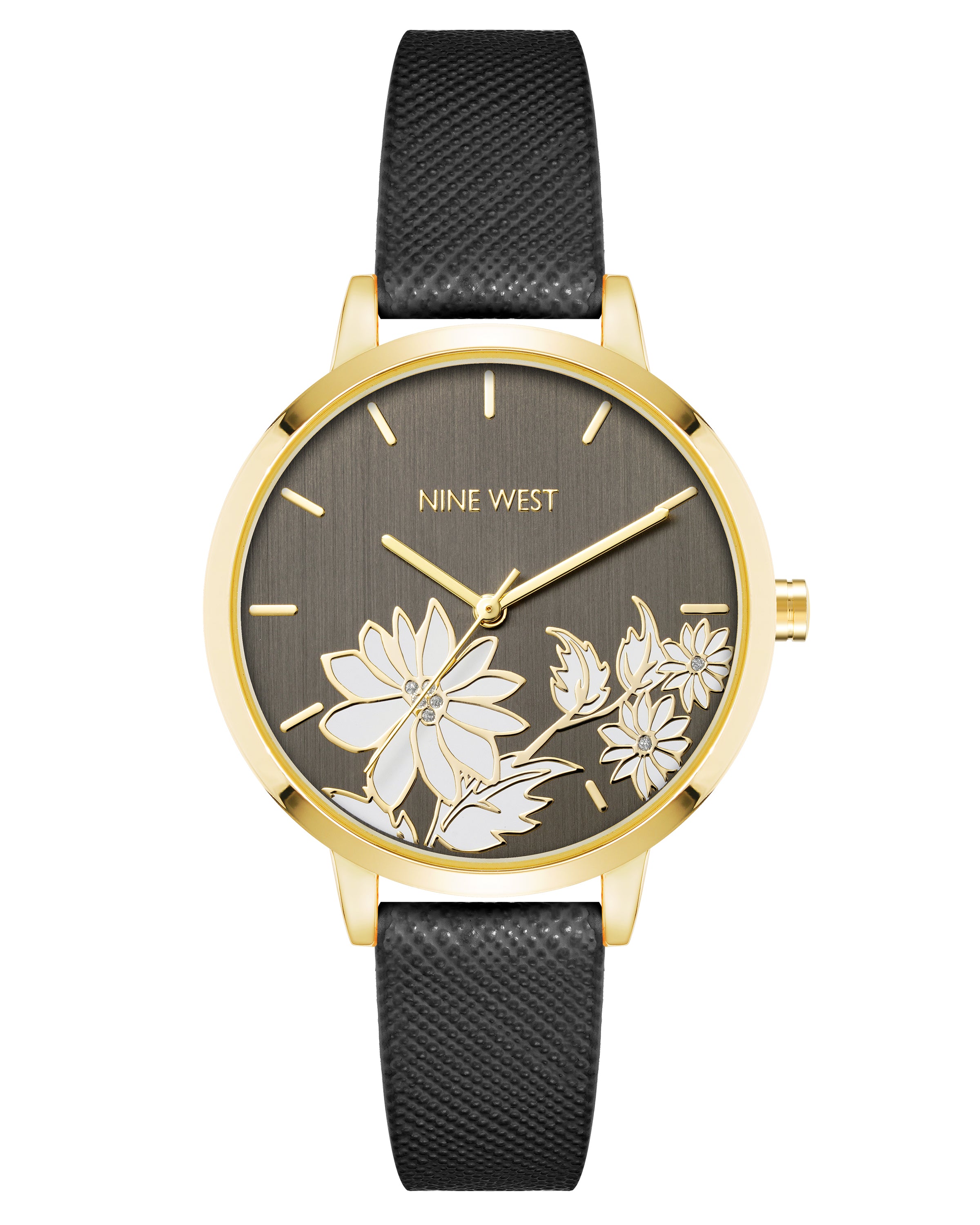 Floral Dial Saffiano Strap Watch