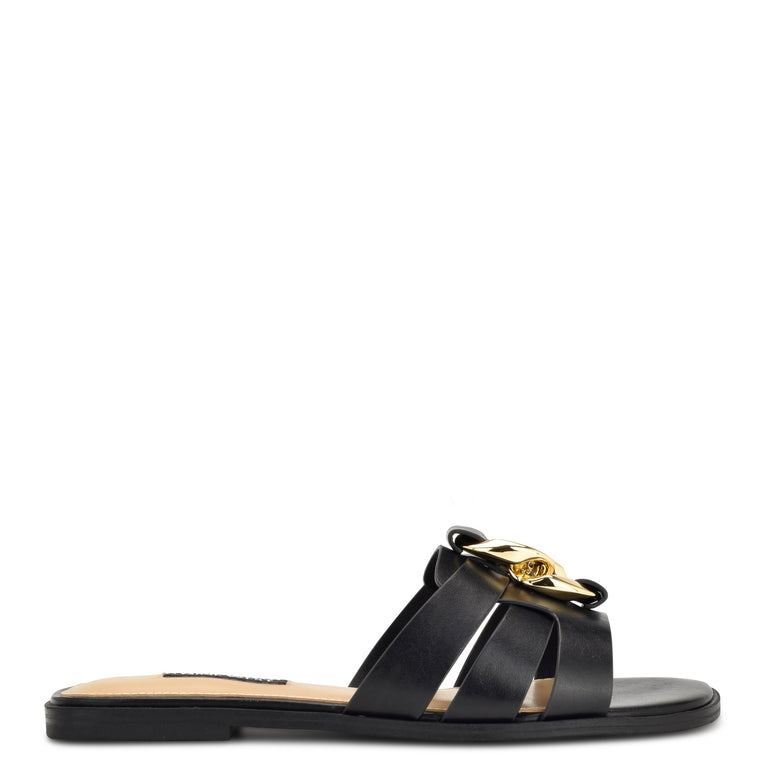 나인웨스트 NINEWEST Ganlee Flat Slide Sandals,Black
