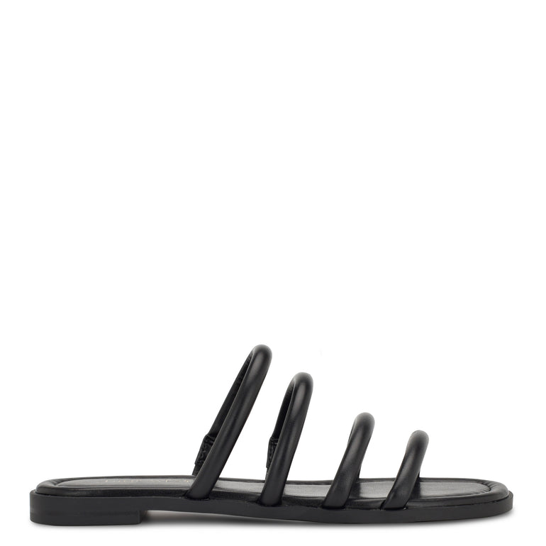 나인웨스트 NINEWEST Hapily Flat Slide Sandals,Black