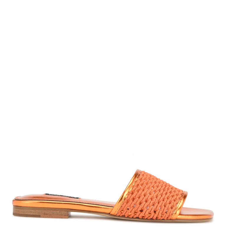 나인웨스트 NINEWEST Mends Woven Flat Sandals,Orange