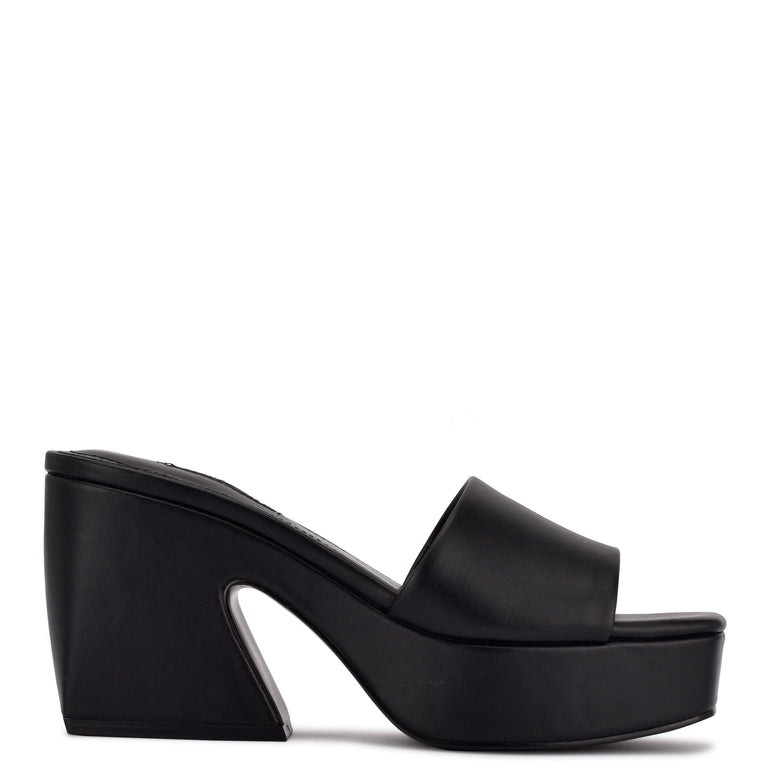 나인웨스트 NINEWEST Oklee Platform Slide Sandals,Black