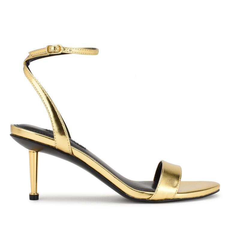 나인웨스트 NINEWEST Anny Ankle Strap Heeled Sandals,Gold