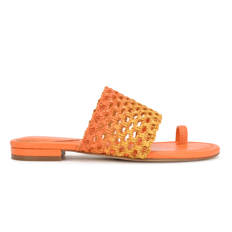 나인웨스트 NINEWEST Nolah Flat Slide Sandals,Orange Yellow Ombre