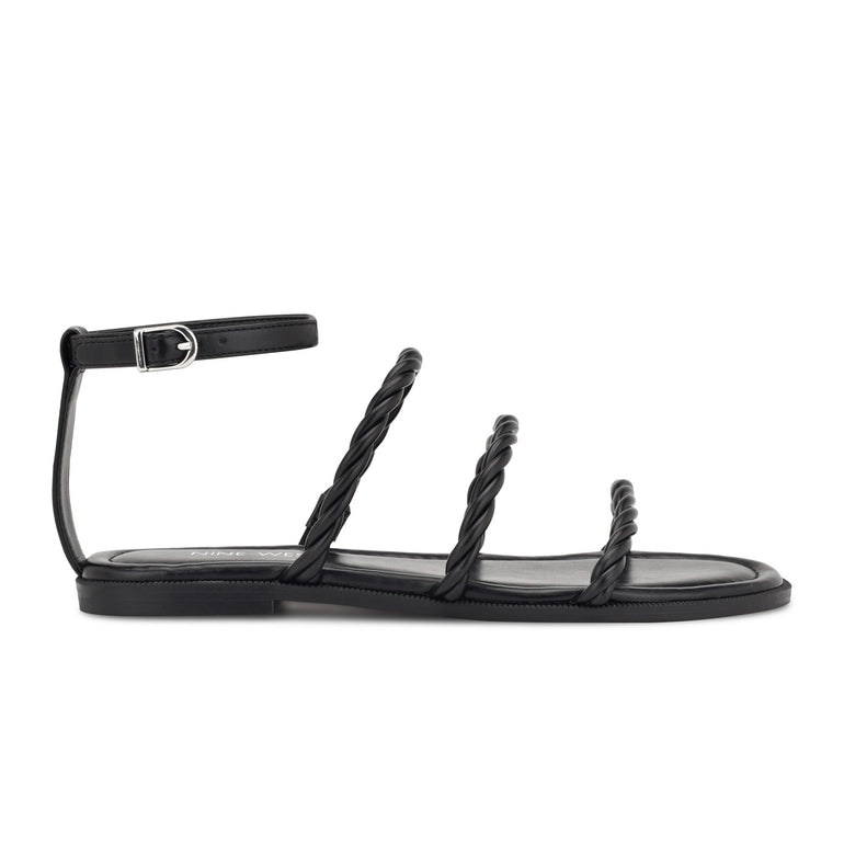 나인웨스트 NINEWEST Ipster Ankle Strap Flat Sandals,Black