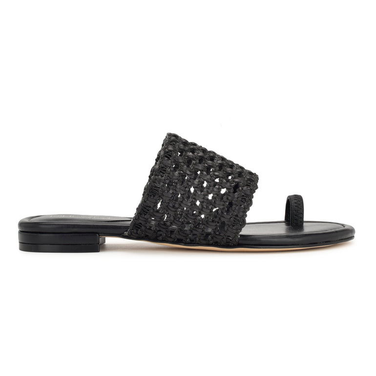나인웨스트 NINEWEST Nolah Flat Slide Sandals,Black Woven