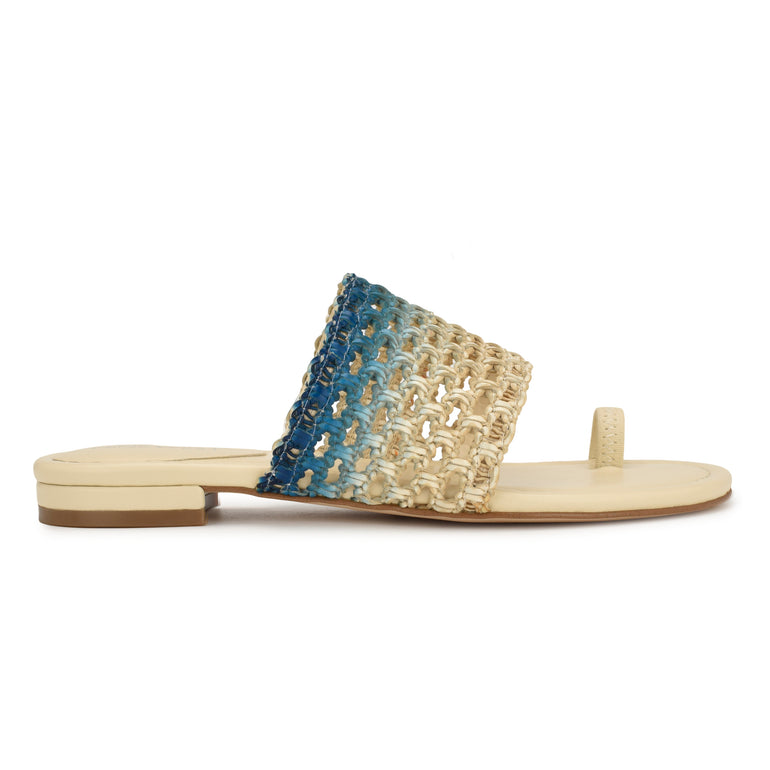 나인웨스트 NINEWEST Nolah Flat Slide Sandals,Cream Blue Ombre